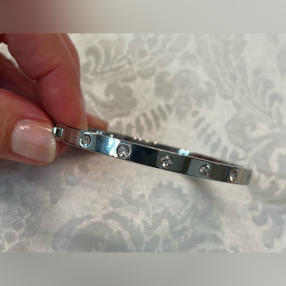 Kate Spade Set in Stone Hinged Silver Bracelet with crystals EUC - Picture 6 of 6